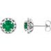 14K White 4 mm Natural Emerald & 1/5 CTW Natural Diamond Halo-Style Earrings