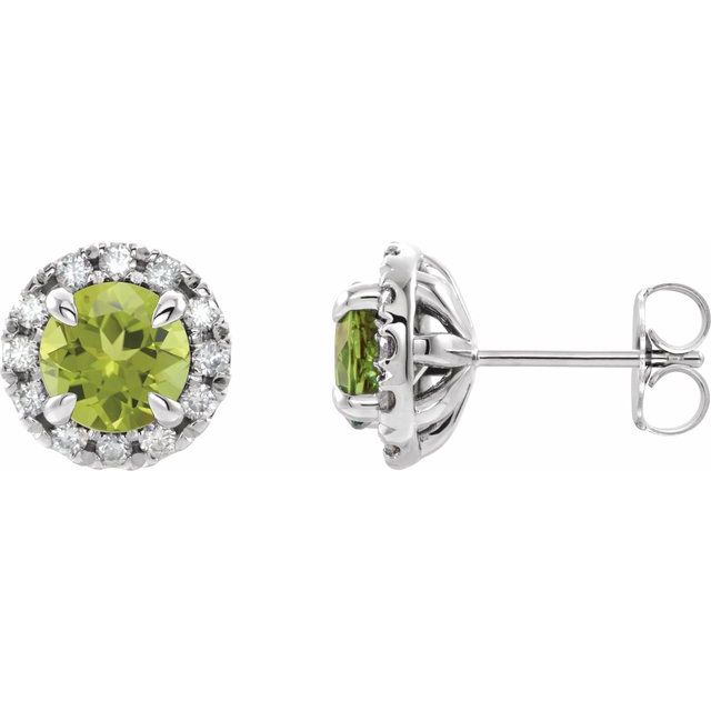 Sterling Silver 6 mm Natural Peridot & 1/3 CTW Natural Diamond Halo-Style Earrings