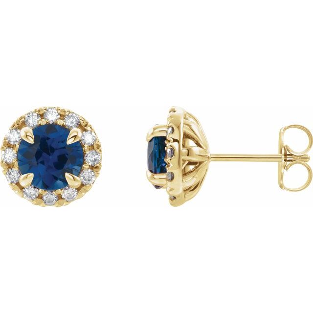 14K Yellow 6 mm Natural Blue Sapphire & 1/3 CTW Natural Diamond Halo-Style Earrings