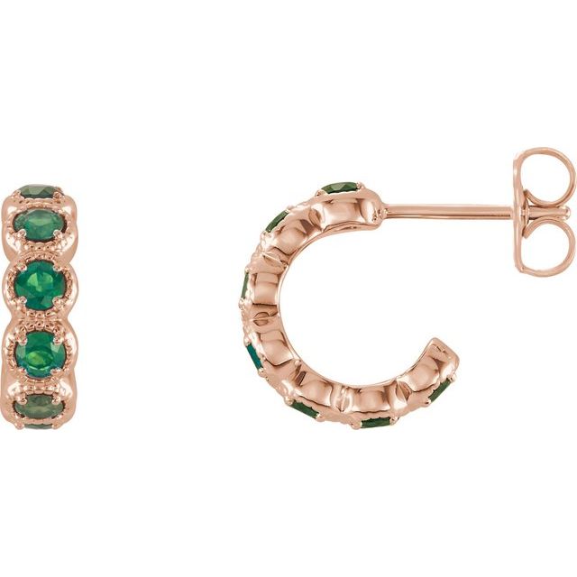 14K Rose Natural Emerald Hoop Earrings