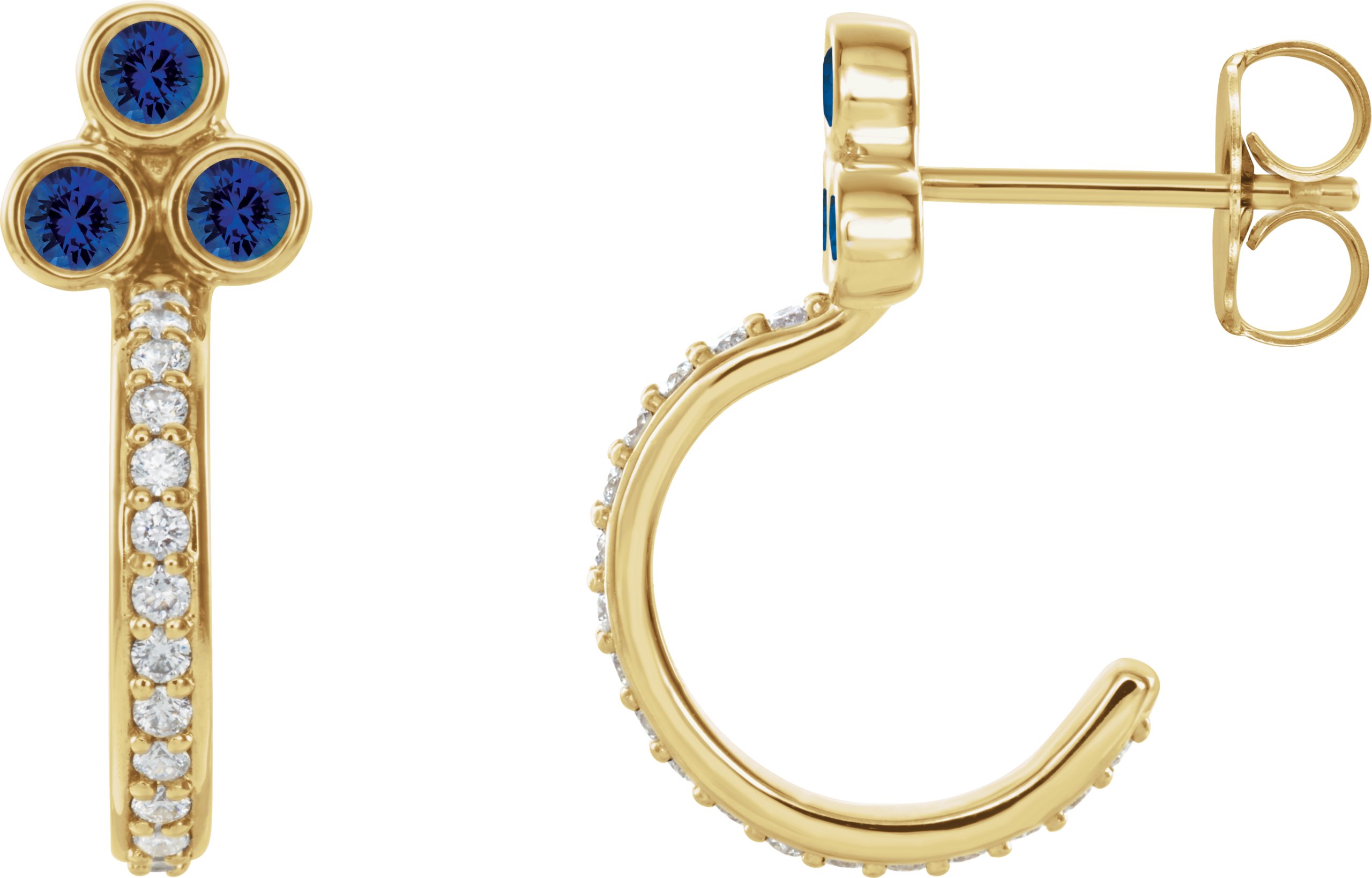 14K Yellow Lab-Grown Blue Sapphire & 1/4 CTW Natural Diamond J-Hoop Earrings