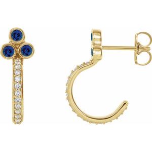 14K Yellow Blue Sapphire & 1/4 CTW Diamond J-Hoop Earrings