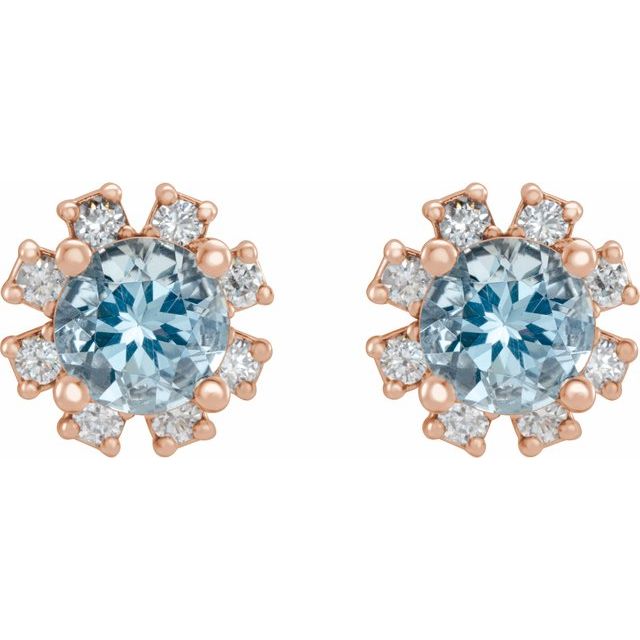14K Rose Natural Aquamarine & .06 CTW Natural Diamond Earrings
