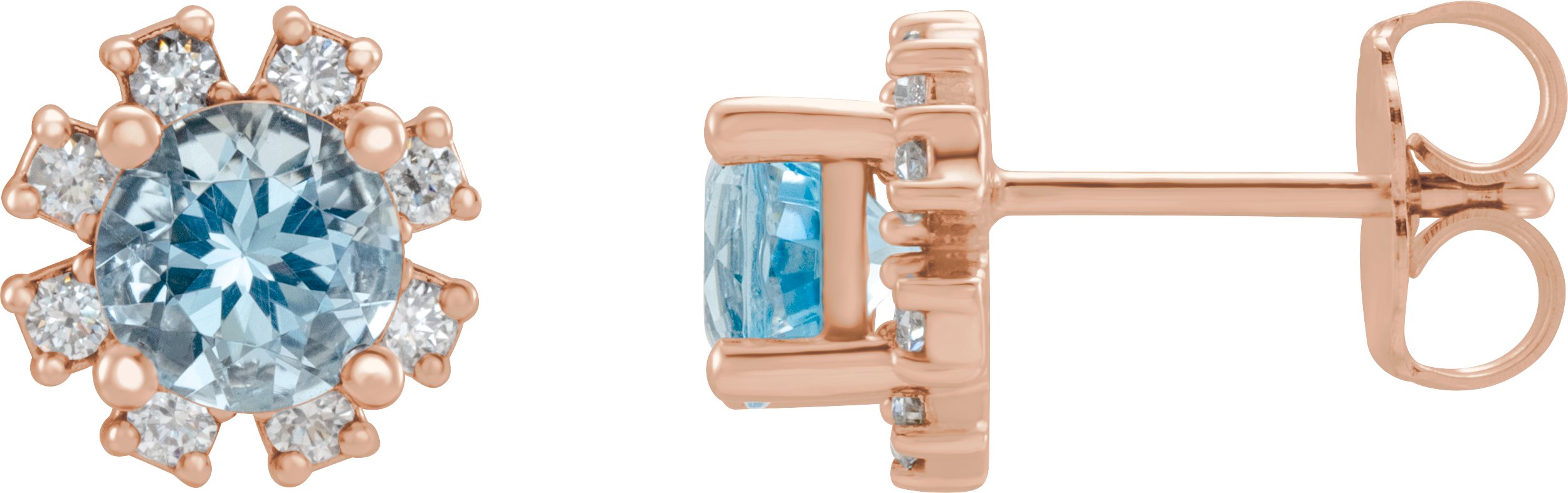 14K Rose Natural Aquamarine & 1/2 CTW Natural Diamond Earrings