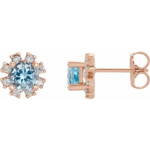 14K Rose Natural Aquamarine & 1/2 CTW Natural Diamond Earrings