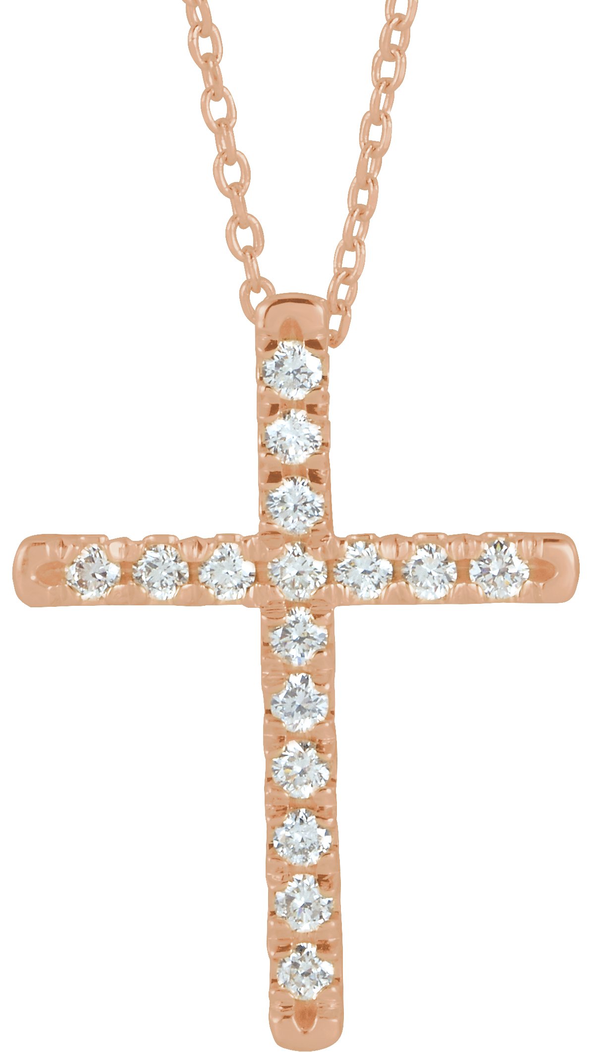 14K Rose 1/3 CTW Diamond French-Set Cross 16-18" Necklace