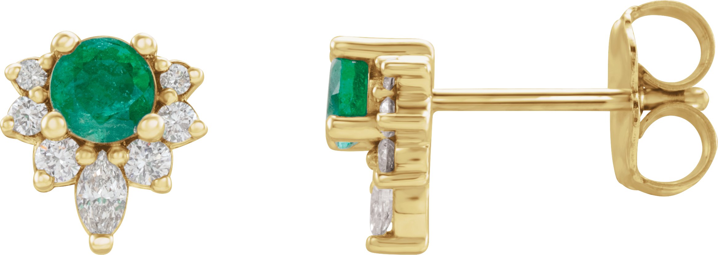 14K Yellow Lab-Grown Emerald & 1/6 CTW Natural Diamond Earrings