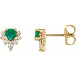 14K Yellow Lab-Grown Emerald & 1/6 CTW Natural Diamond Earrings