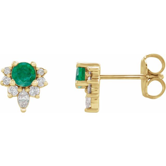 14K Yellow Natural Emerald & 1/6 CTW Natural Diamond Earrings