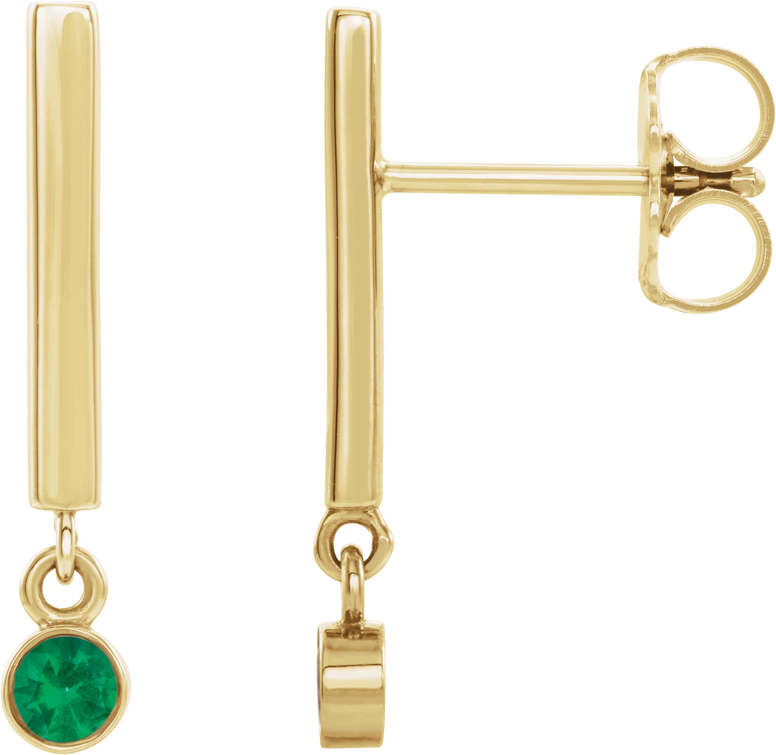 14K Yellow Emerald Bar Earrings