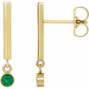 14K Yellow Emerald Bar Earrings