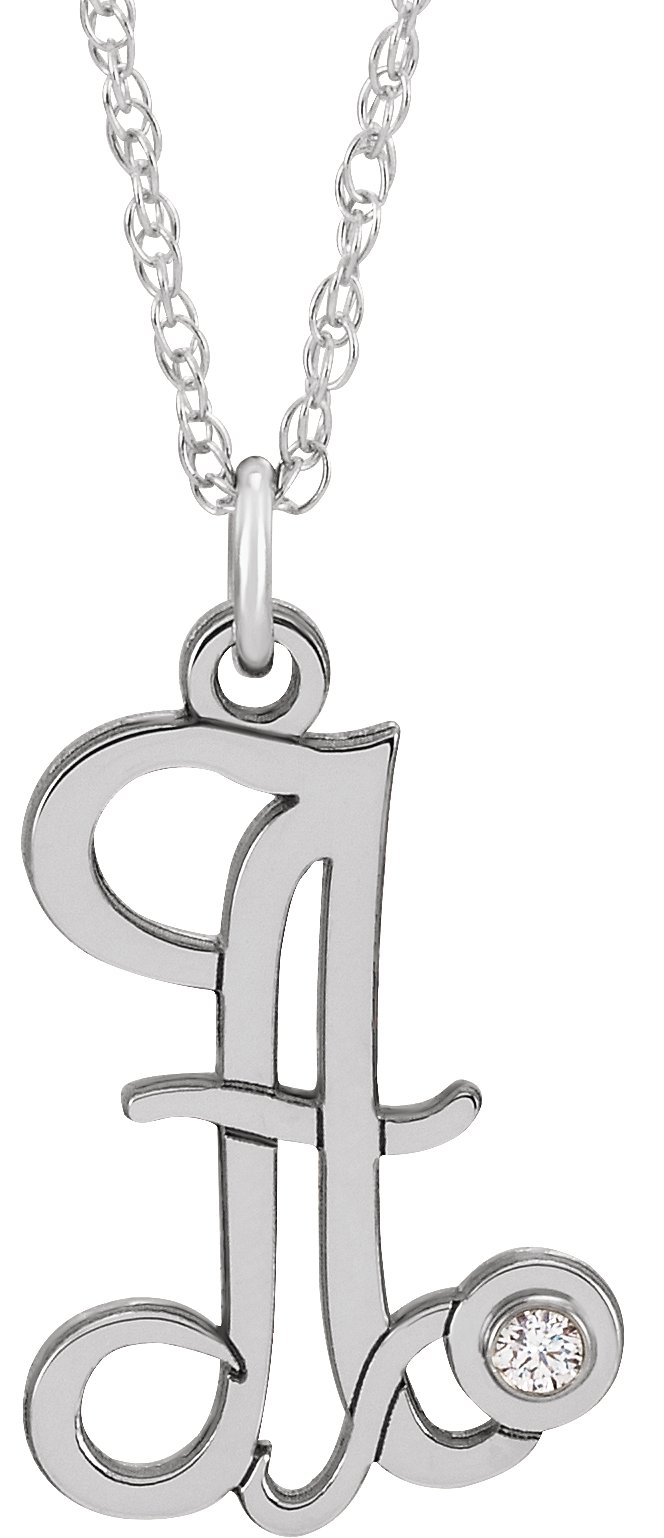 Sterling Silver .02 CT Diamond Script Initial A 16-18" Necklace