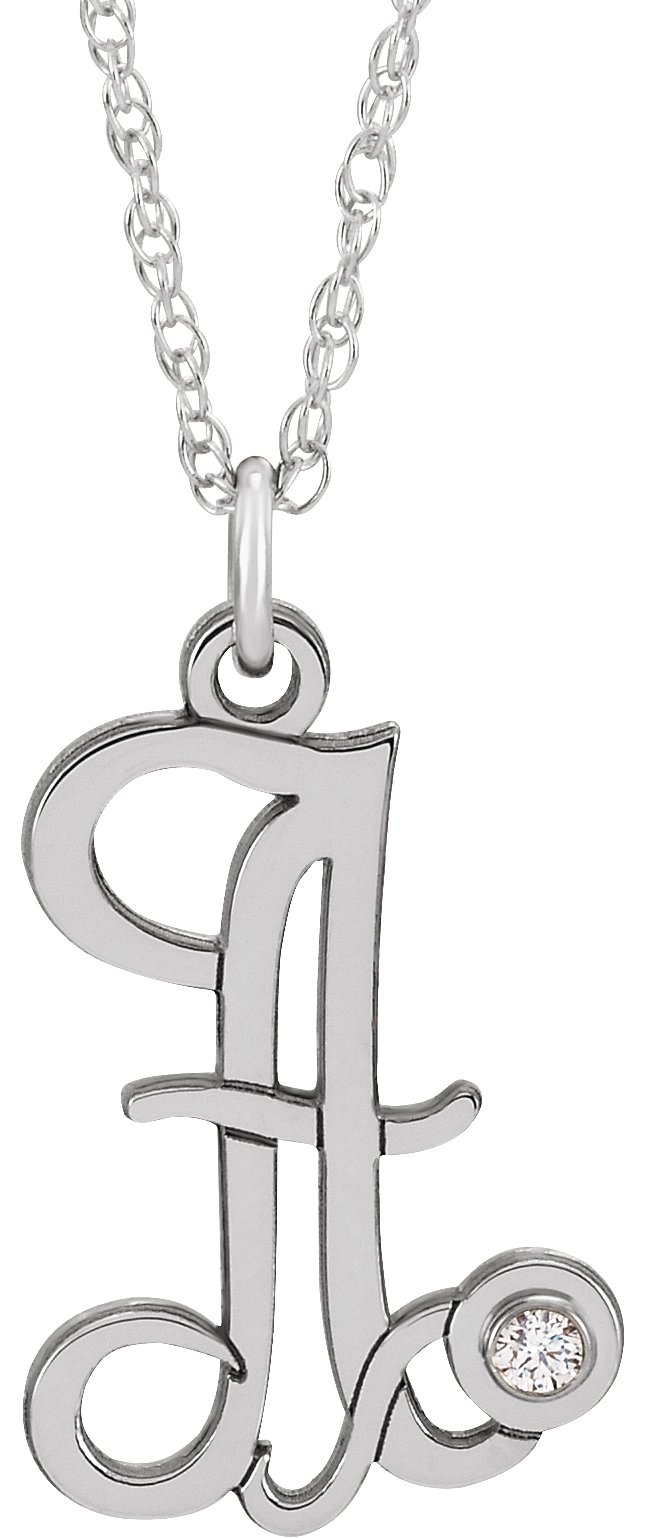 Sterling Silver .02 CT Diamond Script Initial A 16 18 inch Necklace Ref. 16047592