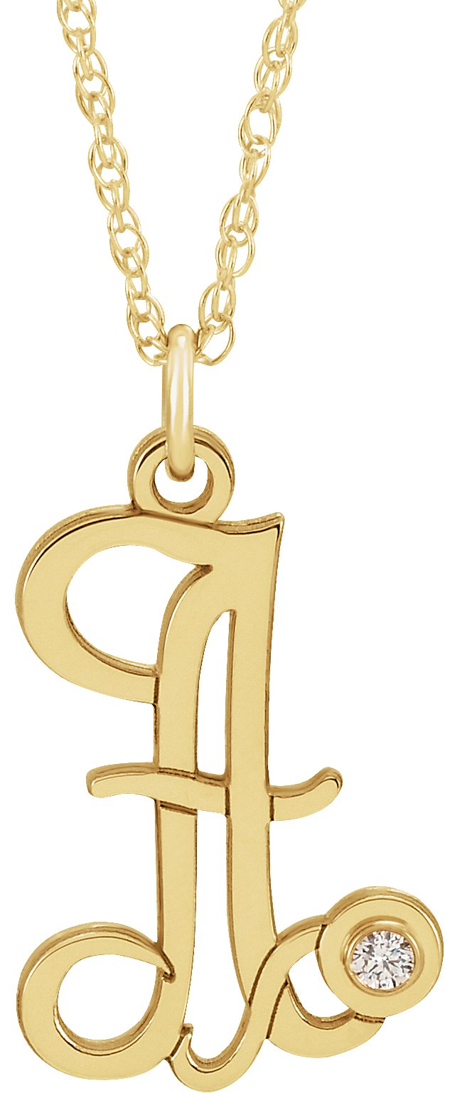 14K Yellow Gold-Plated .02 CT Diamond Script Initial A 16-18" Necklace