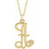 14K Yellow Gold Plated .02 CT Diamond Script Initial A 16 18 inch Necklace Ref. 16047618