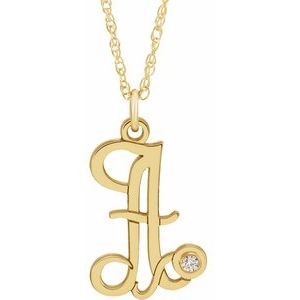 14K Yellow Gold-Plated .02 CT Diamond Script Initial A 16-18" Necklace