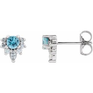 14K White Blue Zircon & 1/6 CTW Diamond Earrings