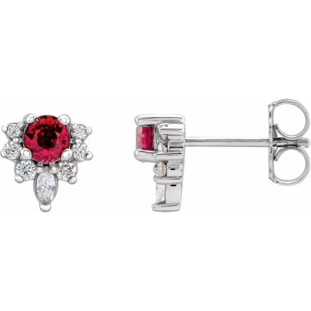 Sterling Silver Natural Ruby & 1/6 CTW Natural Diamond Earrings