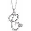 Sterling Silver .02 CT Diamond Script Initial C 16 18 inch Necklace Ref. 16047594