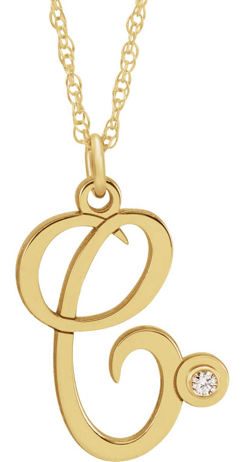 14K Yellow Gold-Plated .02 CT Diamond Script Initial C 16-18" Necklace