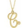 14K Yellow Gold Plated .02 CT Diamond Script Initial C 16 18 inch Necklace Ref. 16047620
