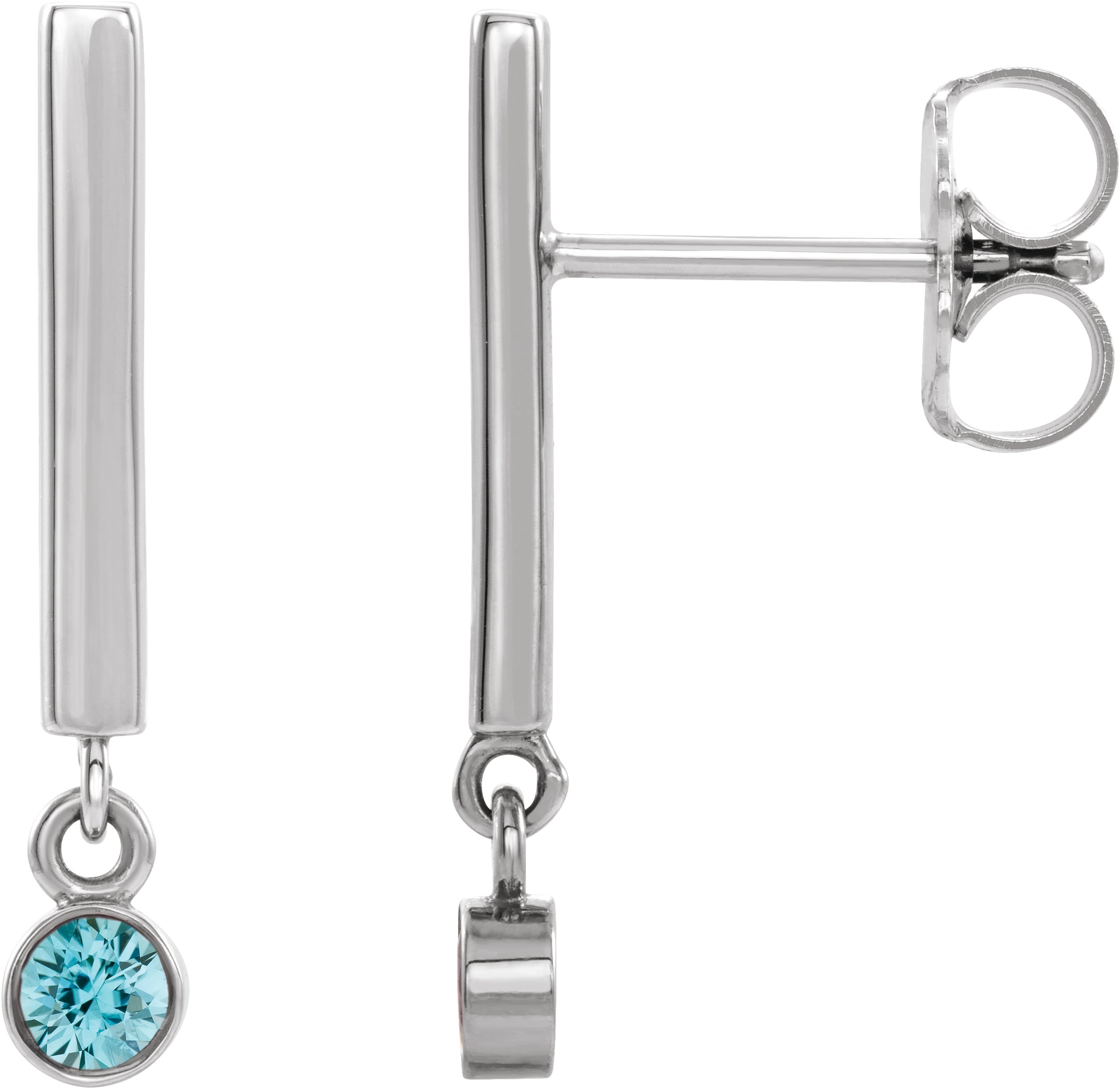 14K White Blue Zircon Bar Earrings Ref. 15656079