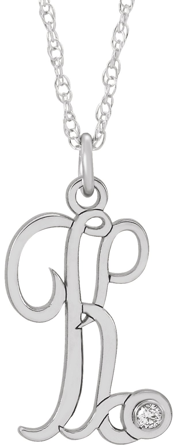 Sterling Silver .02 CT Diamond Script Initial K 16-18" Necklace