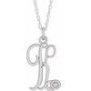 Sterling Silver .02 CT Diamond Script Initial K 16 18 inch Necklace Ref. 16047602