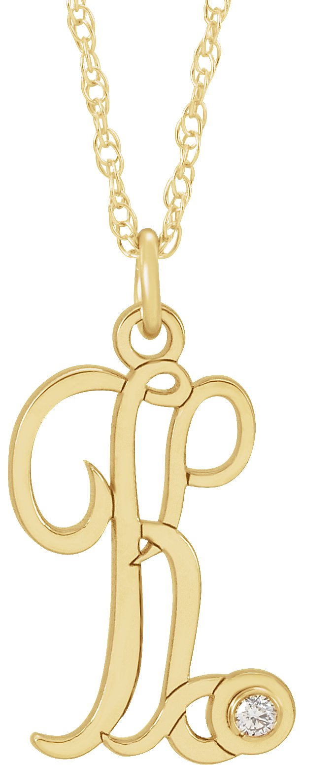 14K Yellow Gold-Plated .02 CT Diamond Script Initial K 16-18" Necklace