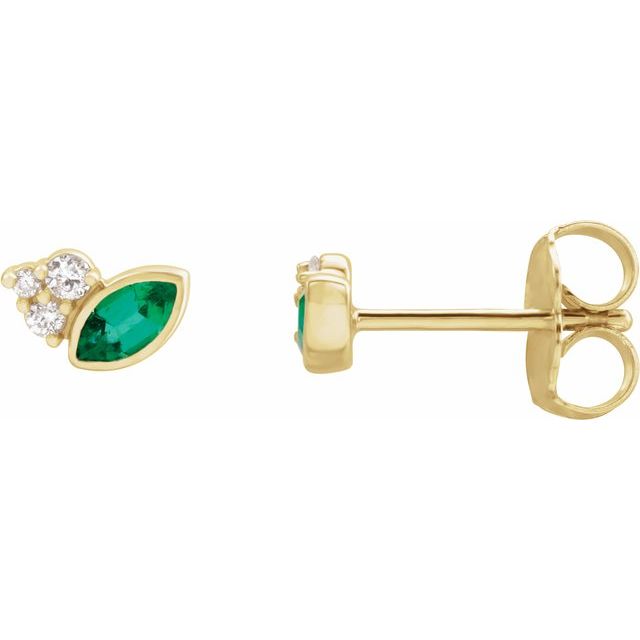 14K Yellow Lab-Grown Emerald & .05 CTW Natural Diamond Earrings