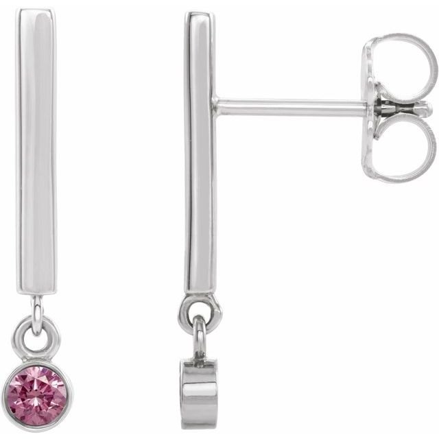 Sterling Silver Natural Pink Tourmaline Bar Earrings