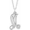 Sterling Silver .02 CT Diamond Script Initial M 16 18 inch Necklace Ref. 16047604