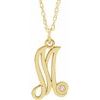 14K Yellow Gold Plated .02 CT Diamond Script Initial M 16 18 inch Necklace Ref. 16047630