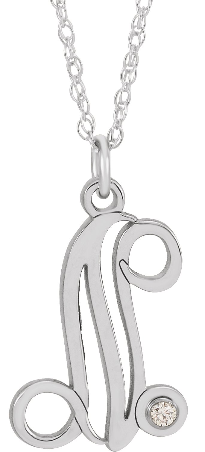 Sterling Silver .02 CT Diamond Script Initial N 16-18" Necklace