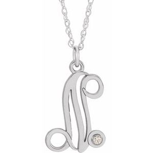 Sterling Silver .02 CT Diamond Script Initial N 16-18" Necklace