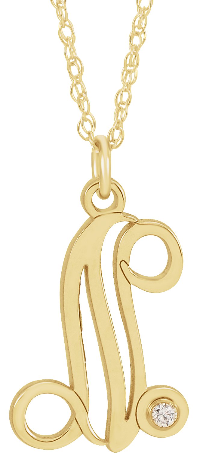 14K Yellow Gold-Plated .02 CT Diamond Script Initial N 16-18" Necklace