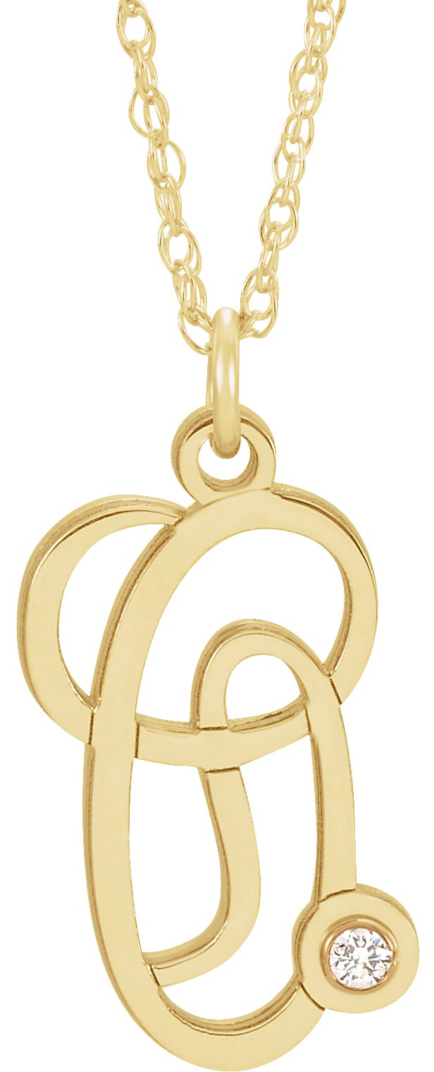 14K Yellow .02 CT Diamond Script Initial O 16-18" Necklace