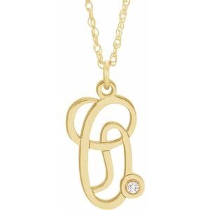 14K Yellow Gold-Plated .02 CT Diamond Script Initial O 16-18" Necklace