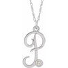Sterling Silver .02 CT Diamond Script Initial P 16 18 inch Necklace Ref. 16047607
