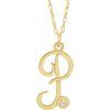 14K Yellow Gold Plated .02 CT Diamond Script Initial P 16 18 inch Necklace Ref. 16047633
