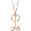 14K Rose Gold Plated Sterling Silver .02 CT Diamond Script Initial L 16 18 inch Necklace Ref. 16047655