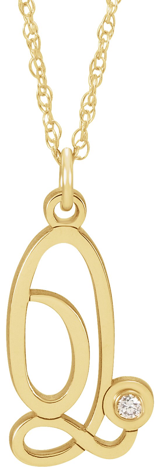 14K Yellow Gold-Plated .02 CT Diamond Script Initial Q 16-18" Necklace