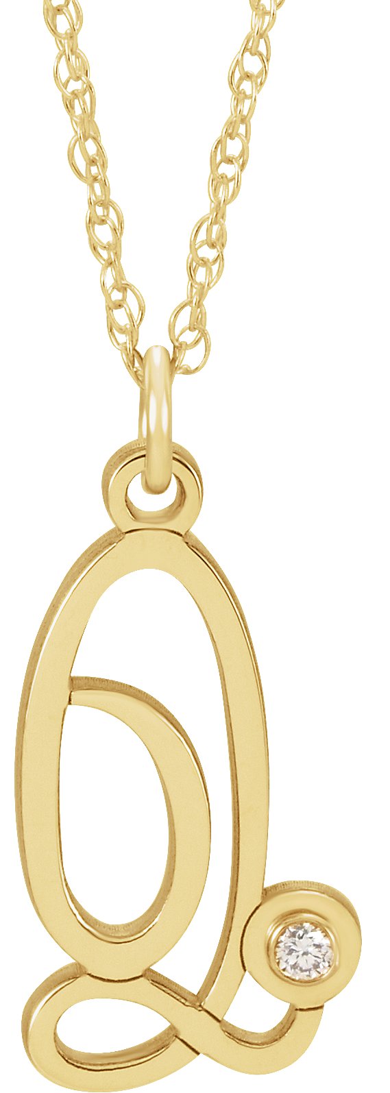 14K Yellow .02 CT Diamond Script Initial Q 16-18 Necklace