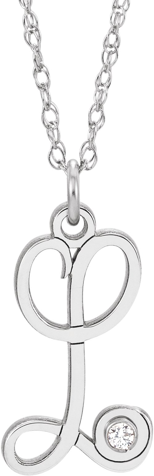 Sterling Silver .02 CT Diamond Script Initial L 16-18" Necklace