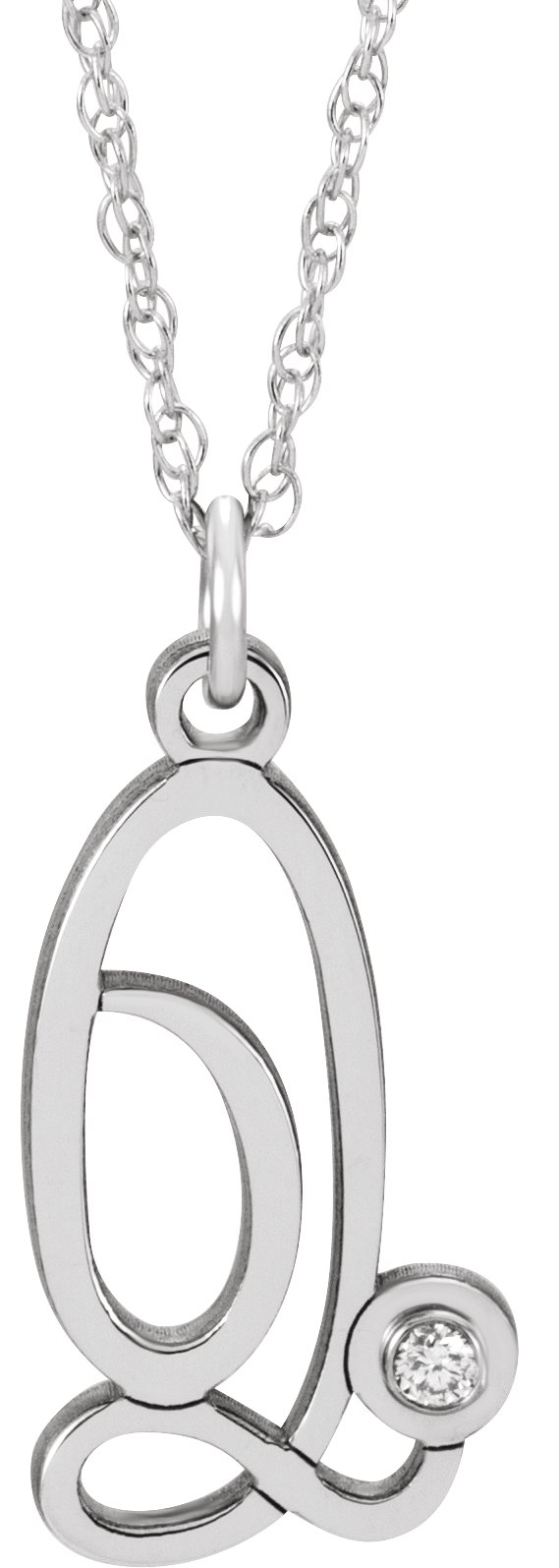 Sterling Silver .02 CT Diamond Script Initial Q 16-18" Necklace