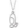 Sterling Silver .02 CT Diamond Script Initial Q 16 18 inch Necklace Ref. 16047608