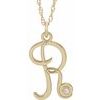 14K Yellow Gold Plated .02 CT Diamond Script Initial R 16 18 inch Necklace Ref. 16047635