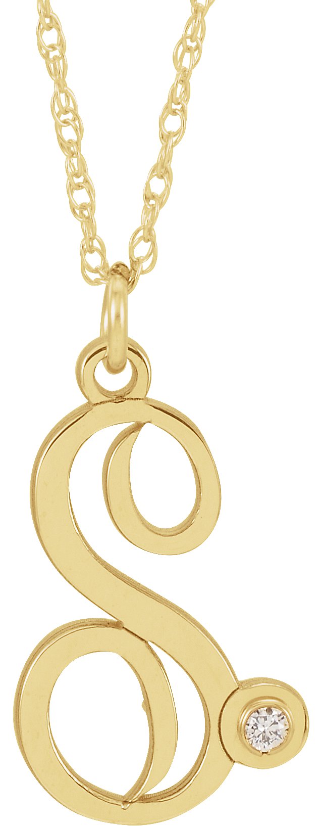 14K Yellow Gold-Plated .02 CT Diamond Script Initial S 16-18" Necklace