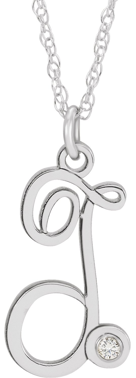 Sterling Silver .02 CT Diamond Script Initial T 16-18" Necklace