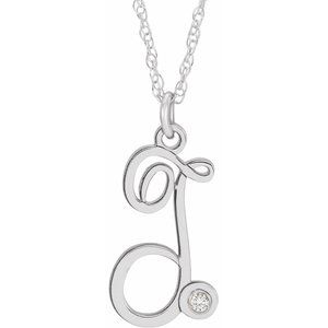 Sterling Silver .02 CT Diamond Script Initial T 16-18" Necklace